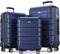 SHOWKOO Set di Valigie Rigide 3 Pezzi Espandibile ABS+PC Leggero Ultra Durevole Valigia Trolley da Viaggio con Chiusura TSA e 4 Ruote Doppie (M-L-XL, Blu)