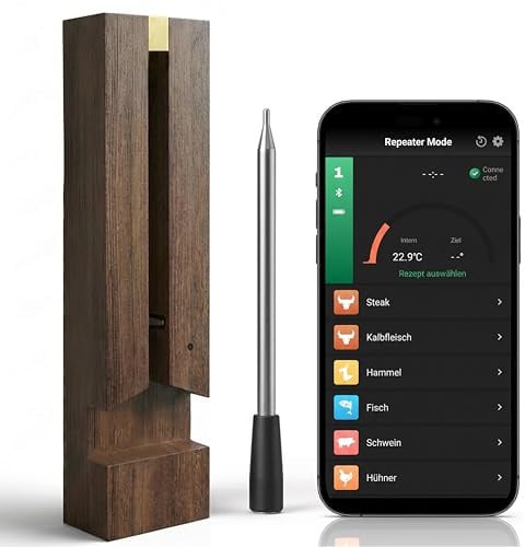 Fleischthermometer Kabellos Grillthermometer Bluetooth mit App für Backofen Bratenthermometer Funk
