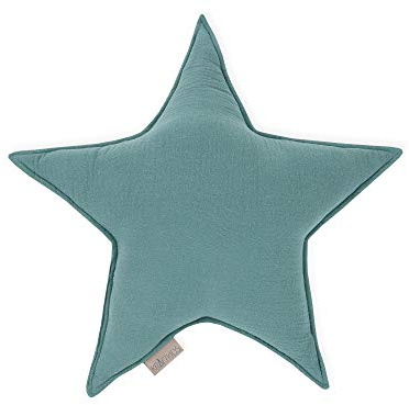 KraftKids Sternkissen Musselin nilblau, 45 cm großes Kuschelkissen, Deko-Kissen für das Kinder-Zimmer