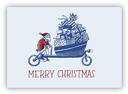 Im 10er Set: Lustige Weihnachtskarte mit Weihnachtsmann auf Fahrrad: Merry Christmas • weihnachtliches weihnachtliches Grußkarten Set mit Umschlägen zum Fest der Liebe für Familie und Freunde