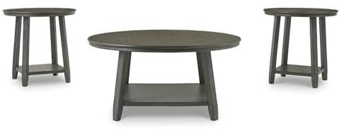 Signature Design by Ashley Caitbrook Neutral 3 Piece Table Set with Coffee & 2 End Tables, Grayish Brown