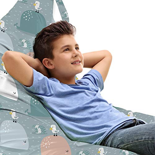 ABAKUHAUS Wal Unicorn Toy Bag Lounger Stuhl, Meeressäuger mit Seagull, Hochleistungskuscheltieraufbewahrung mit Griff, Mehrfarbig