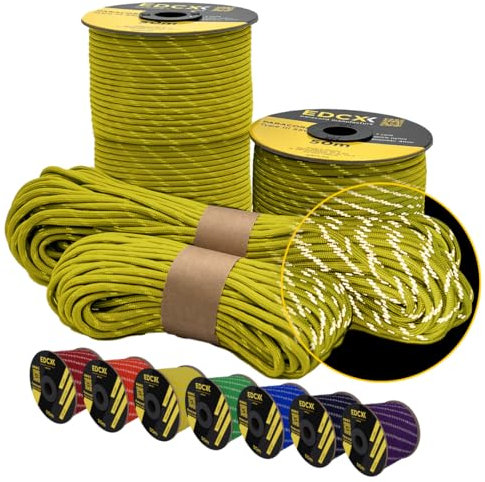 EDCX 4 mm Reflective Paracord 550 (15, 30, 50 m) – Typ III, 100% Nylonseil, 7 Litzen Seil, 4mm Nylonseil in vielen Farben
