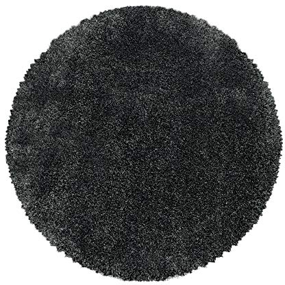 HomebyHome Shaggy Teppich Wohnzimmer 200 cm Rund - 50 mm Florhöhe Hochflor Wohnzimmerteppich Grau Extra Weich und Flauschig - Langflor Teppiche für Schlafzimmer, Küche, Flur - Carpet, Halı, Kilim