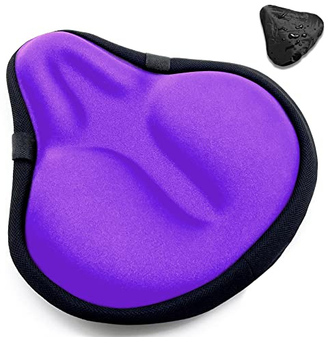 Bike Seat Cover, HUIOK Wide Gel Exercise Bike Seat Cushion for Women Men Comfort, Fits Spin, Stationary and Cruiser Bikes, Indoor Outdoor Cycling, Water Dust Resistant Cover Included