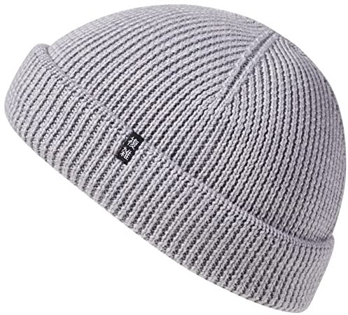 Enter the Complex® Fisherman Beanie, 100% Merino Wolle, Docker Mütze, Fischermütze, Seemannsmütze, Ribbstrick, Damen und Herren, Hellgrau