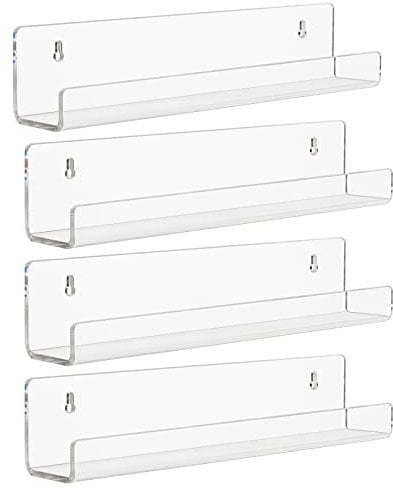 Dezzer Schwebende Acryl Regale, 4er Pack Klare Acryl Regale, Wandregal für Zuhause, Küche, Wohnzimmer, Unsichtbares Bücherregal, Gewürzregal – 34,8 x 5,8 x 7,8 cm