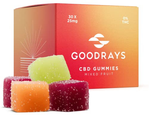 Goodrays - CBD Gummies - High Strength 30 x 25mg Mixed Fruits CBD Edibles - Reduce Stress, Calm Anxiety, Unwind, Improve Sleep, Packaging May Vary