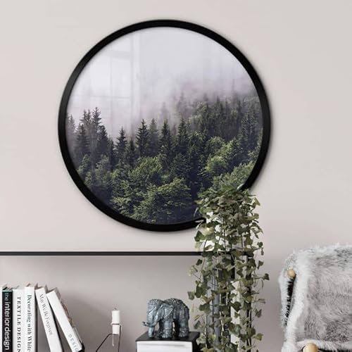 K&L Wall Art Schwarzer Bilderrahmen aus MDF-Holz Rund mit vormontierter Wandhalterung Runder Holzrahmen Acrylglas für Poster Ø 70cm Wandbild (Schwarz 73)