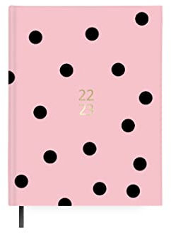 Terminplaner 2022 2023 – Black Dots – Tag Seite – A5 – 14,5 x 21,2 cm – Sprache: Spanisch-Englisch – inkl. Registerband – Papertrac