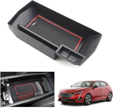 GAFAT Kompatibel mit Peugeot 308 408/ 0pel Astra L/Citr0en C5 X 2025 2026-2021 Mittelkonsole Aufbewahrungsbox, Peuge0t 308 SW GT Line Armlehne Organizer Tray, Peugeot 308 Zubehör (Rot)