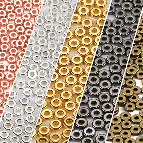 SAVITA 1000pcs Flat Round Spacer Beads for Jewelry Making 6mm Metal Disc Loose Spacer Beads for Bracelets Making for DIY Necklaces Jewelry Crafts (5 Colors)