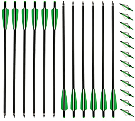 Pernos de Ballesta de Carbono de 20 Pulgadas y Puntas Anchas de Caza Flechas de Ballesta de Tiro con Arco Flechas de Carbono para Práctica al Aire Libre (Verde)