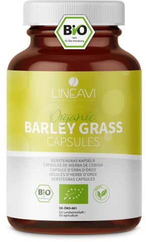 LINEAVI Gerstengras 180 Kapseln Bio, fein gemahlenes Gerstengras in Bio-Qualität, 3g Gerstengras Pulver pro Tagesdosis, vegane Kapselhülle