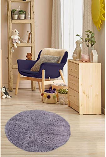 Modern Style Rugs Cosy Shaggy Plain Circular Rug, Lilac High Pile Rugs for Living Room, Bedside, 67x67cm (2ft 2 inch x 2ft 2 inch)