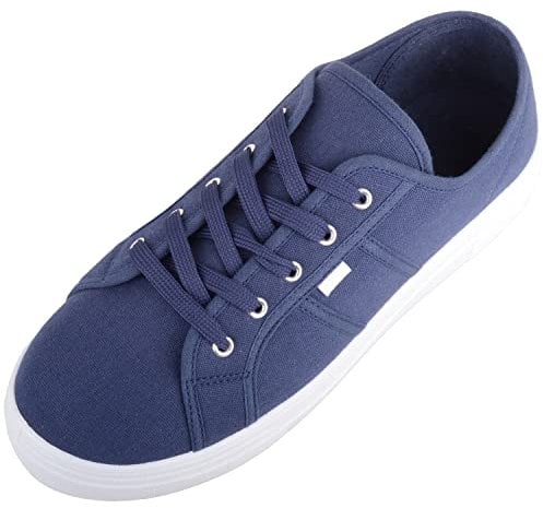 Womens Girls Minimalistic Lace Up Canvas Trainers Sneakers - Navy - UK 6 / EU 39
