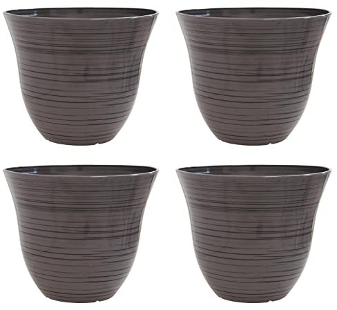 simpa Halo Gloss Plastic Planter Pots - GREY Set of 4 Pots - 30.6cm (H) x 38cm (Diameter)