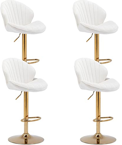 Wahson Barhocker 4er Set Barstuhl Bistrohocker mit Lehne, höhenverstellbar, Tresenhocker aus Samt und Metall, Gesteppter Küchenstuhl für Küche/Hausbar, Beige