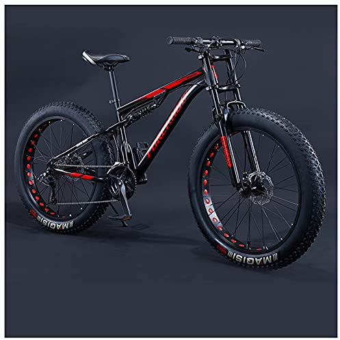 REOTEL 26 Zoll Mountainbike für Herren Damen 7/21/24/27/30 Gang-Schaltung Fette Reifen Fahrrad für Erwachsene Jungen Mädchen Vollfederung Bike, Rahmen aus Kohlenstoffstahl,Black Spoke,7 Speed
