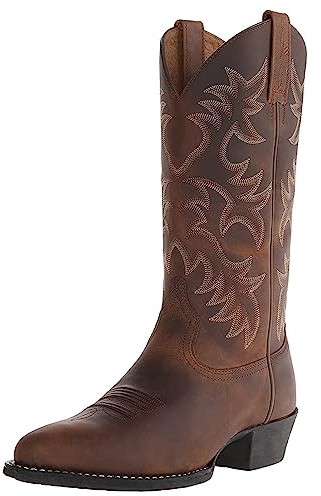ANUFER Uomo Elegante Ricamato Stivali da Cowboy Occidentale Tacco a Punta Antiscivolo Stivali a Metà Polpaccio Marrone SN071164 EU45.5