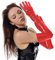 AspireBloom Women Opera Long Gloves Faux PU Leather Shiny Wet Look Costume Party Arm Warmer Stretchy Shirred Elbow Gloves Cosplay Wedding Evening Dress (70cm Red, L)