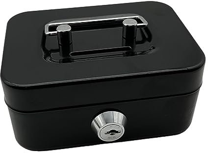 MagiDeal Box with Lock Treasure Chest Money Box Metal Small Modern Collection Holder Piggy Bank Lock Box with Key for Prizes Adults, Black