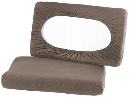 BaSaTex Bio Kissenbezüge Spannbezüge 2er Pack für Nackenkissen und Gesundheitskissen | 97% GOTS-Zertifizierte Baumwolle + 3% Elasthan | ca. 45-60 x 30-40 cm – 20 cm Steg | Taupe