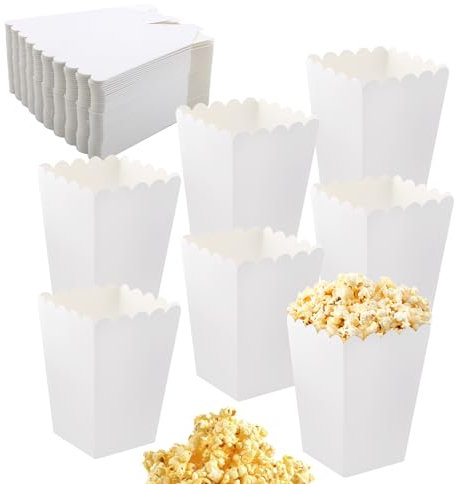 50 Piezas Bolsas de Palomitas de Maíz, Papel Contenedor Dulces Bolsas Palomitas, Cajas de Palomitas, Cartón Bolsas Palomitas mini cajas de papel para Picnics de Cine Preferencias de Boda (Blanco)