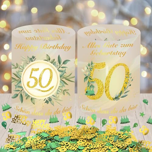 HOWAF Windlicht Tischdeko Geburtstag Deko, Windlicht Kommunion Konfirmation Taufe Ostern Deko, Schön DASS Du Da Bist Geeignet für Teelichter oder Kerzen (50 Geburtstag)