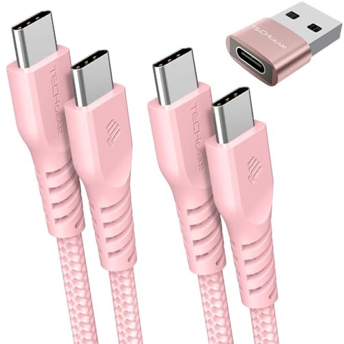 USB C to USB C Charger Cable 60W (1M+2M+Adapter) STRONG Braided C to C Cable Fast Charging Type C Data Lead Compatible with iPhone 16/15, iPad Pro 2022, MacBook, Samsung S24/S23/A54/A15/A04s, Pixel 8
