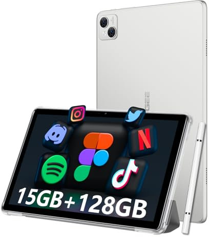 DOOGEE T10 Tablet 10.1 Inch, Tablets with 15GB RAM + 128GB ROM (TF 1TB), Android Tablet 8300mAh Battery, Android 12, Octa-Core, Dual 4G, 2.4/5G WiFi, FHD+, TÜV Certified, 13MP + 8MP Cameras, Silver