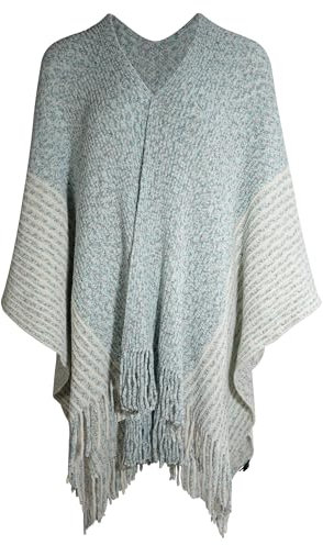 ZLYC Damen Weiche Schlichte Poncho Capes Retro Cardigans Pullover(Chenille Gemischt Blau),Einheitsgröße