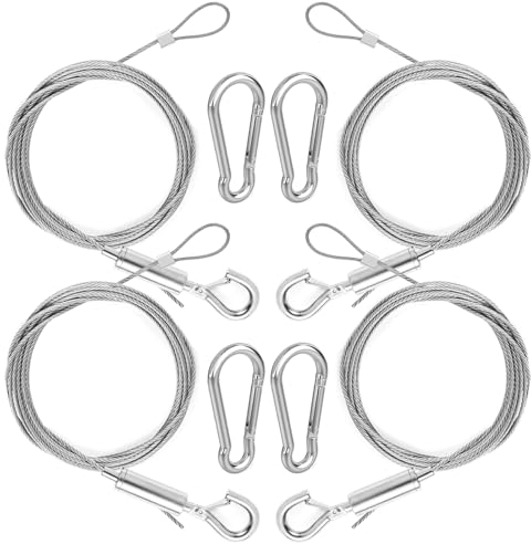 4 Stück Drahtseil, Einstellbar Stahlseil Seilaufhängung, Edelstahl Spannseil Seilspanngarnitur, 1.5mm x 2m Edelstahlseil für Spiegel Leuchten Körbe Hängezubehör Hält bis 20 kg