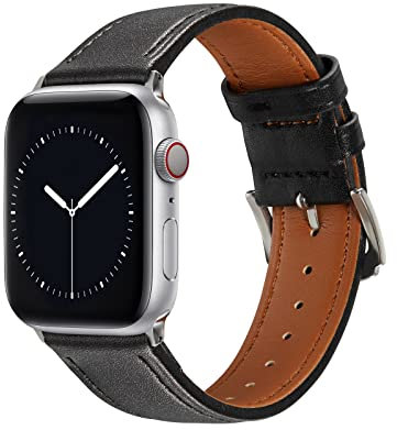 AKABEILA Cinturino di ricambio in pelle compatibile con Apple Watch da 49 mm, 46 mm, 45 mm, 44 mm, 42 mm, 41 mm, 40 mm, 38 mm, per serie Ultra 10, 9, 8, 7, 6, SE, 5, 4, 3, 2, 1, nero