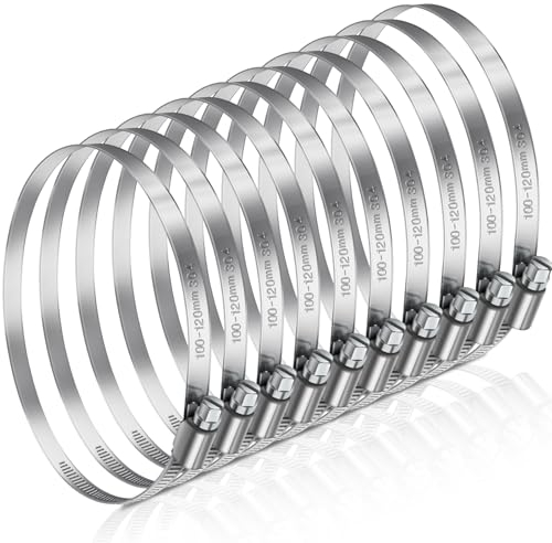 JatilEr 100-120mm Hose Clips, 8 Pcs Adjustable Hose Clamps 304 Stainless Steel Pipe Clips, Pipe Clamps Metal for Securing Hoses or Pipes for Vent Pipe Drain Pipe Exhaust Pipe Water Pipe