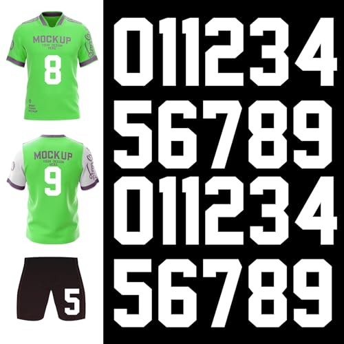 COMNICO Numeri e lettere dell'alfabeto, termoadesive da 20,3 cm, in vinile, fai da te, numeri da 0 a 9, maglia bianca a trasferimento termico, uniforme con nome, t-shirt fai da te, per sport, calcio,