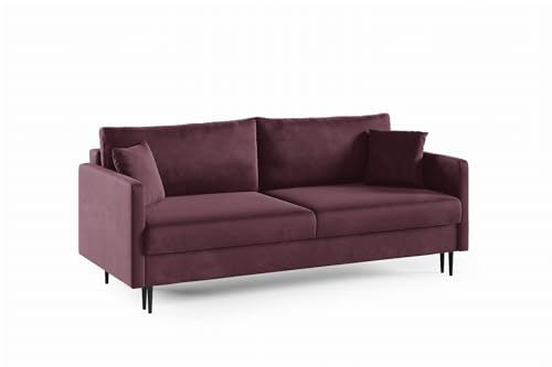 IMPAR24 Schlafsofa MERA, Sofa mit Schlaffunktion und Bettkasten, Klappsofa, Schlafcouch mit Füßen, Couch in Velourstoff, Frabe: Lila