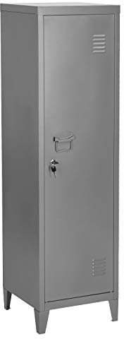 FurnitureR Aktenschrank im Industriestil mit Schlüssel, abschließbarer Schrank, Büromöbel, 38,2 x 38,2 x 137,3 cm, Grau