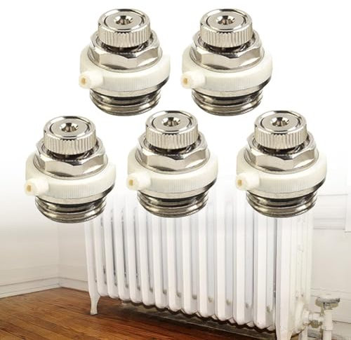 1/2/3/5pcs 1/2 Automatic Air Vent Auto Cut-Off Self Bleeding Radiator Valve for All 1/2 Inch Thread Conventional Radiators ﻿(5pcs)