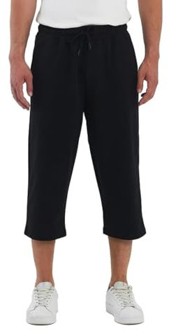 COMEOR Pantalon de sport court pour homme - Pantalon 3/4 Capri pour homme - Short de course en coton, Noir , L