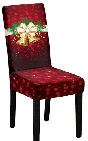 Odot Weihnachten Stuhlhussen mit 2-8 Stühlen Set, Rot Stretch Esstisch Stuhlhussen Hussen Waschbarer Stuhlbezug Sesselbezug für Weihnachtsfeier (2er Set,Rotgold)