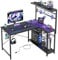 Bestier L-Shaped Gaming Desk with Power Outlets, LED Workstation with 4 Tiers Shelves for Home Office, Gamer Reversible Table with Hooks and Cup (BDCF, 106cm)