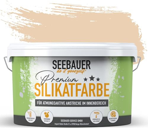 SEEBAUER diy Silikatfarbe Orange 2,5L für Innen (No. 528 Peanut Butter) Atmungsaktive Mineralfarbe für Allergiker - Abwaschbare Wandfarbe - Orangetöne hohe Deckkraft