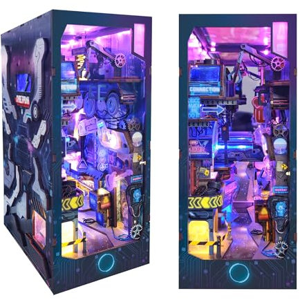 GalaSpark LED 3D Puzzle Book Nook Kit - DIY Miniaturhaus LED Bausatz - Cyberpunk Bücherregal Heimdekoration Geschenk für Erwachsene und Jugendliche (Endlose Dimensionen)