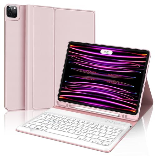 SENGBIRCH Keyboard Case for iPad Pro 12.9 2022 6th Generation / 2021 5th Generation,UK Layout Detachable Keyboard Case for iPad Pro 12.9 Inch 2020/2018 4th Gen/3th, Light Pink