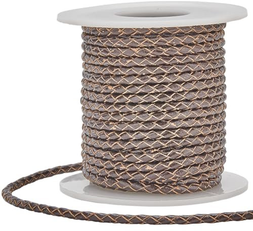 SUNNYCLUE 11 Yard/10 m Braunee Geflochtene Kordel Lederseil Masse Rund Gedreht Gefaltet Riemenschnüre Seile Mit Leeren Plastikspulen Für Die Schmuckherstellung Halsketten Armbänder Gürtel DIY Bastelzu