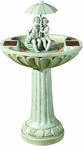 Smart Solar Ornament Regenschirm Wandbrunnen in Hellgrau aus Polyresin, Einfach zu montieren - Integrierte Solarpanel & Pumpe - (Ma?e 85 x 47 x 47 cm)