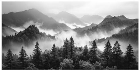 AMXBZC Schwarz, weiß Abstrakt Bäume Bild auf Leinwand, Wald Nebel Kiefer Baum Schlafzimmer Landschafts Bilder -Wald Kunstdruck- Wohnzimmer Wand Deko-30x60cm Ungerahmt