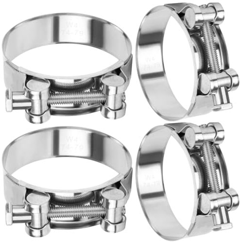 Moto Collier de Serrage Tuyau d'échappement 4Pcs Colliers de Manchon Echappement en Acier Inoxydable pour Famille Turbines Tuyaux de Drainage Raccord Bateaux Camions de Construction (74-79mm)