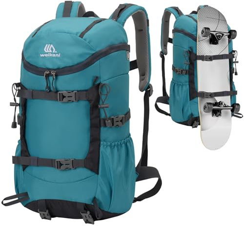 Outplea 30L Mochila Senderismo, Ligera Mochila Viaje Grande, Mochila Montaña Impermeable para Camping, Mochila Hombre Deportiva Skate para Acampada Esquí Excursiones Trekking, Azul